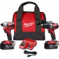 Milwaukee M18 2-Tool Combo Kit — 1/2in. Brushless Hammer Drill/Driver and 1/4in. Hex Compact Brushless Impact Driver, 2 Batteries, Model# 2893-22
